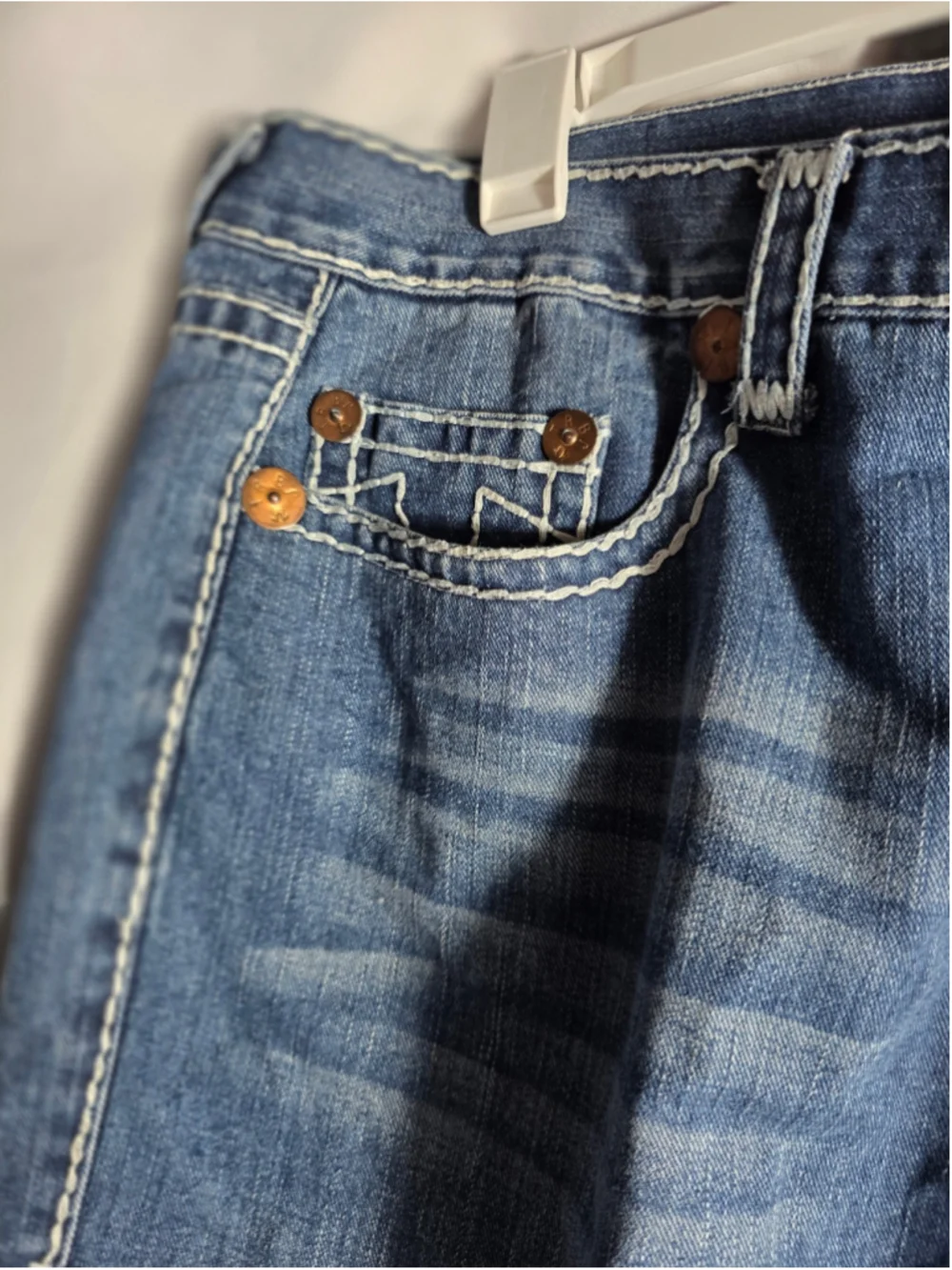 Men's True Religion Straight Jeans Waist 42 Blue White Designer preppy trendy